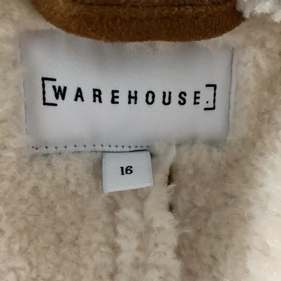 Warehouse Tan Suede Faux Shearling Jacket with Cream Trim - Picture 6 of 10